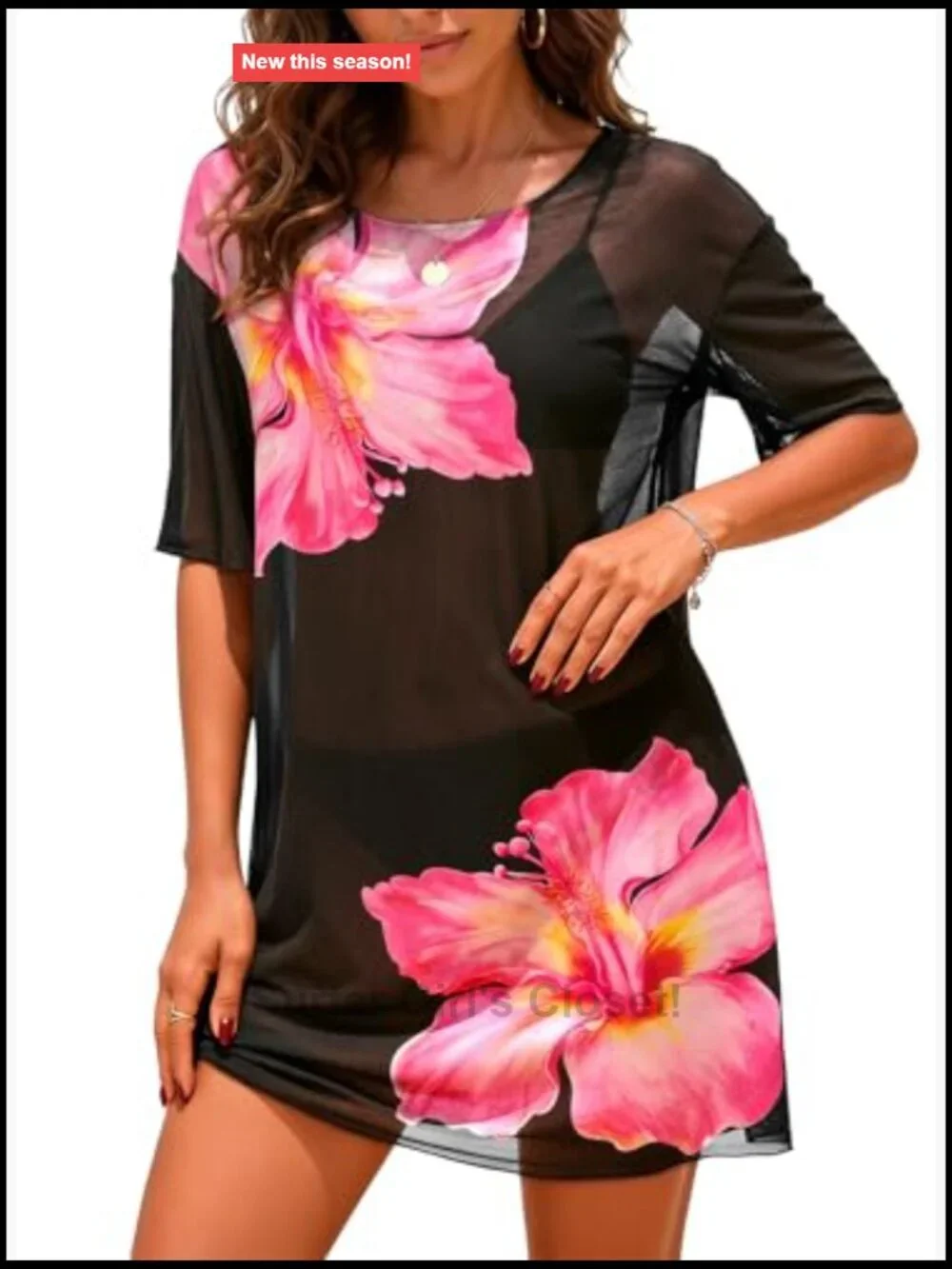 Sheer Mesh Swimsuit Cover Up Short Sleeve Beach Dress Bathing Suit Cover